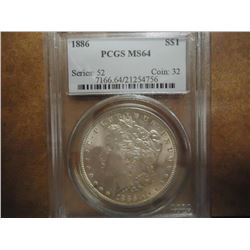 1886 MORGAN SILVER DOLLAR PCGS MS64