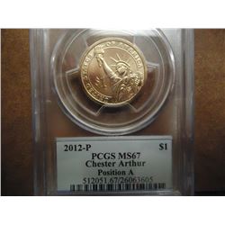 2012-P ARTHUR DOLLAR PCGS MS67 POS. A