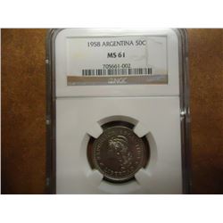 1958 ARGENTINA 50 CENTAVOS NGC MS61