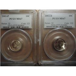 2000-P & D ROOSEVELT DIMES PCGS MS67'S
