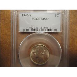 1943-S 35% SILVER JEFFERSON WAR NICKEL PCGS MS65