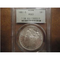 1881-S MORGAN SILVER DOLLAR PCGS MS63