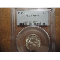 1945-S 35% SILVER JEFFERSON WAR NICKEL PCGS MS66