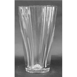 CONTEMPORARY BACCARAT THICK WALL CRYSTAL VASE, French. Acid stamped. Of square shape with round...