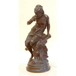 MATHURIAN MOREAU (French. 1822-1912), "La Source". Signed Math. Moreau., Bronze with Brown Pa...