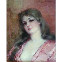 FRANCIS BRUNDAGE (American. Born 1854), "Portrait of a Young lady". Signed Frances Brundage and...