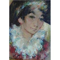 PIERRE DUTEURTRE (French. Born 1911), "Enfant En Arlequin". Signed P. Duteurtre l/l., Oil on...
