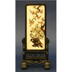 FINE SHIBAYAMA IVORY TABLE SCREEN, Japanese. Meiji Period. 19th Century. Of rectangular shape i...