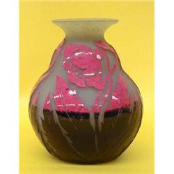 DEGUE CAMEO GLASS VASE, French. Circa 1930. Signed in cameo Degue and acid stamped Made in Fran...