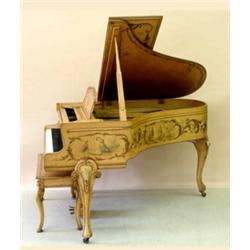 LOUIS XV STYLE PAINTED 5'3" PIANO AND BENCH, American. By Sohmer & Co., New York. Serial No. 67...