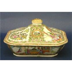 ROSE MEDALLION PORCELAIN ENTR+E DISH AND COVER, Chinese. Late 19th Century. Of rectangular shap...