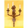 Image 1 : SET OF FOUR LOUIS XV STYLE GILT BRONZE THREE LIGHT SCONCES, Each leaf and ribbon back plate sup...