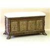 Image 1 : CONTINENTAL CARVED OAK CASSONE, 19th Century. The rectangular padded hinged top opening to a ce...
