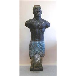 LARGE CARVED AND PAINTED WOOD SHIP'S FIGUREHEAD, 18th Century. The standing muscular male figur...
