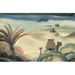DALE WILLIAM NICHOLS (American. 1904-1988), "Tropical Island Scene". Signed Dale Nichols and da...