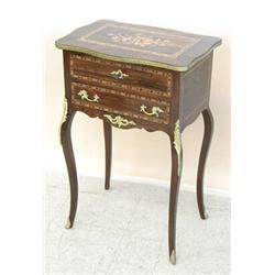 LOUIS XV STYLE GILT BRONZE MOUNTED ROSEWOOD AND MARQUETRY POUDREUSE, French. Late 19th Century....