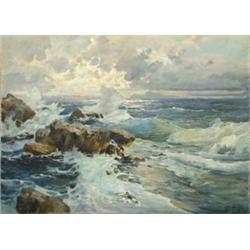 FELICE GIORDANO (Italian. 1880-1964), "Rocky Coastline". Signed Giordano Felice l/r., Oil on...
