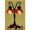 Image 1 : FINE GALL+ CAMEO GLASS AND WROUGHT IRON TWO LIGHT TABLE LAMP, French. Circa 1900. Each shade si...