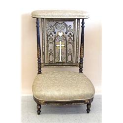 FINE VICTORIAN IVORY AND MOTHER OF PEARL INLAID EBONIZED KNEELER, English. 19th Century. The ov...