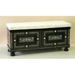 SUPERB IVORY INLAID AND EBONIZED CASSONE, Italian. 19th Century. The rectangular hinged padded...