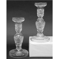 PAIR OF WATERFORD CRYSTAL CANDLESTICKS, Irish. Acid stamped. Each with a diamond pattern. Heigh...