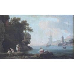 EUROPEAN SCHOOL (18th/19th Century), "Bathers in the Cove". Unsigned., Oil on Canvas. Measuri...