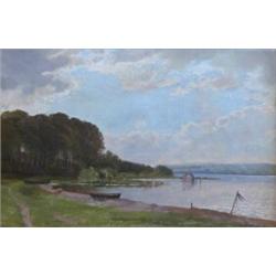 TEODOR BILLING (Swedish. 1817-1892), "Lake in Wooded Landscape". Signed T. Billing and dated 81...