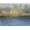 Image 1 : MARION RICE (American. 20th Century), "Figures Beside Lily Pond". Signed Marion Rice l/r., Oi...