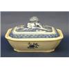 Image 1 : CANTON BLUE AND WHITE PORCELAIN ENTR+E DISH AND COVER, Chinese. 19th Century. Of rectangular sh...