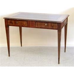 GEORGE III INLAID WALNUT WRITING TABLE, English. 18th Century. The leather inset rectangular to...