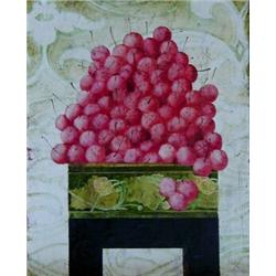 PHILIPPE AUGE (French. Born 1935), "Cherries on Small Table". Signed Auge l/r., Oil on Canvas...