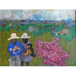 ARMAND GESNER (Haitian. 20th Century), "Farm Scene in Haiti". Signed Gesner Armand l/r., Oil...