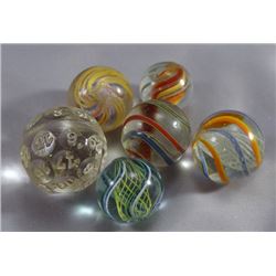 Lot 30: 5 Handmade Swirls and a Czech Fortune Telling Marble