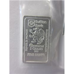 .999 Fine Silver Swiss Mint Gryphon Bar - 5 grams