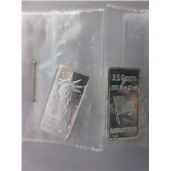 2 x .999 Silver Statue of Liberty/USA flag bars