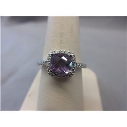 Amethyst ring set with Diamond - Cushion cut