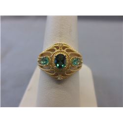 Green Quartz ring set with 2 Diamonds