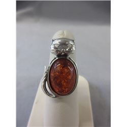 Sterling Silver & Baltic Amber "cat" ring