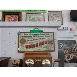 Tin "Bartender Union" sign with button