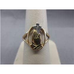 Diamond-set Cross & Prayer motif ring