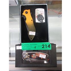 4 New folding knives - 2 with lighters