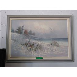 Signed acrylic seascape painting