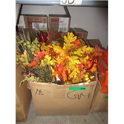 Large of box of autumn themed decorations