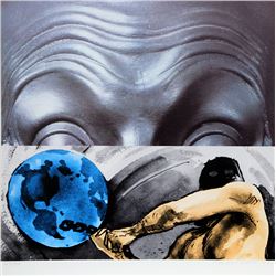 John Baldessari, Eyebrows Furrowed Foreheads Figure with Globe, Silkscreen