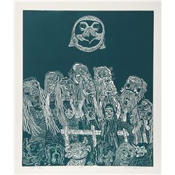 Manuel Izqueirdo, Night Festival (Green), Woodcut