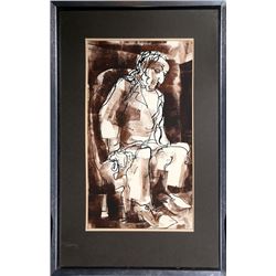 Endre Szasz, Seated Man in Suit, Ink Drawing