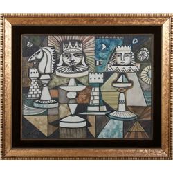 Irving Amen, Chess, Gouache on canvas