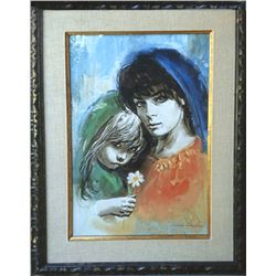 Sandu Liberman, Mother and Daughter with Daisy, Oil Painting