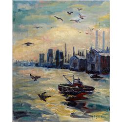 Margaretha E. Albers, South Street, New York, Oil Painting