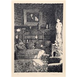Roland Descombes, The Library, Lithograph